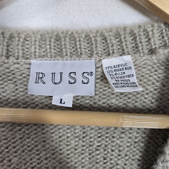 VTG Russ Mohair Wool Blend Cardigan Sweater L Gray Purple Cabincore Grandmacore - Picture 11 of 15